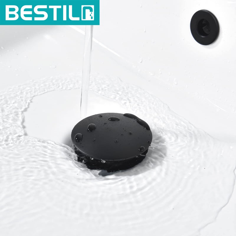 Bestill سدة تصريف حوض الحمام BESTILL، دفع وظهور مع تصريف زائد، أسود غير لامع - Image 3